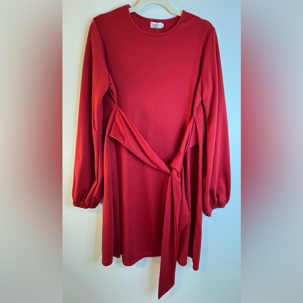 NEW Tobrief Women’s Red Long Sleeve Dress with Front Tie Waist Size XL